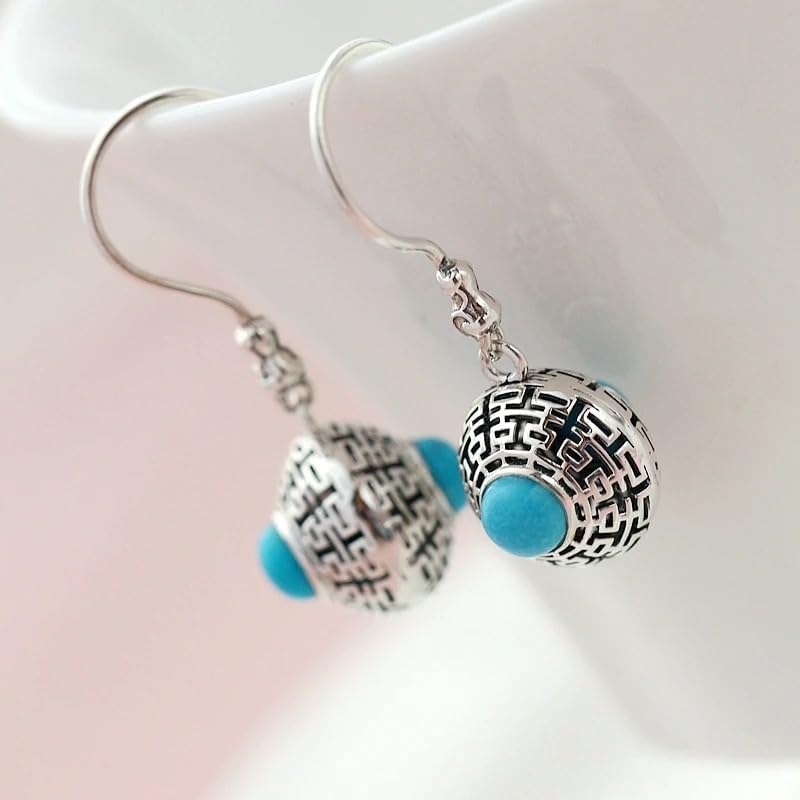 Inlaid Natural Turquoise 925 Sterling Silver Earrings