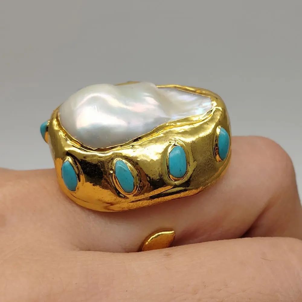 Natural Freshwater Keshi Pearl Blue Ring 25x29mm Reborn | Freshwater Pearl, 25x29mm Size, Natural Material, Blue Color, Keshi Pearl
