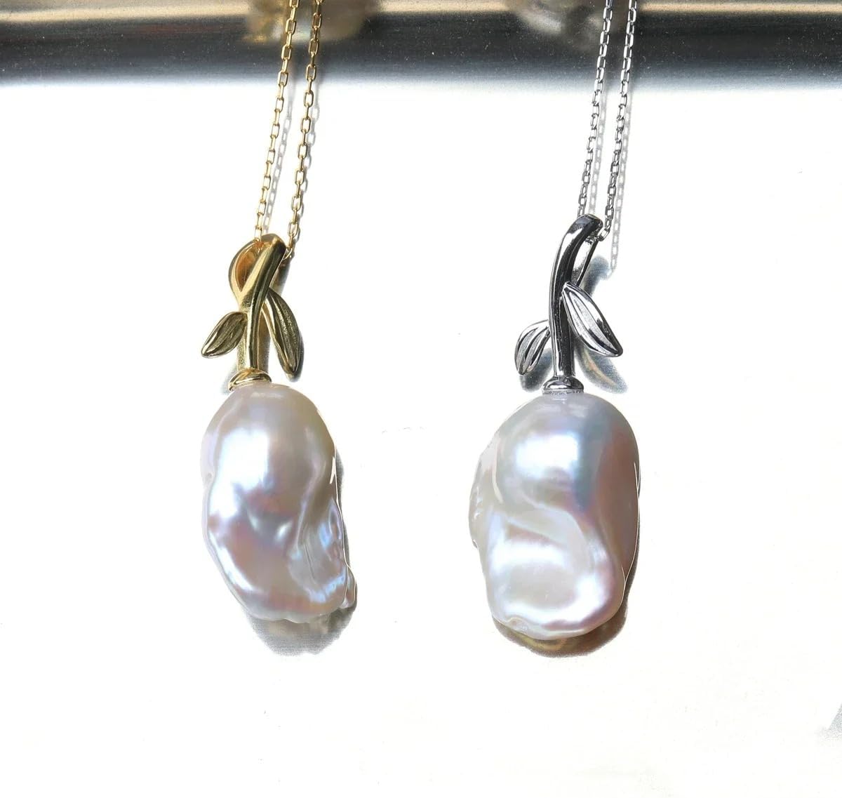 Pure Natural Baroque Pear S925 Sterling Silver Leaf Flower Pendant