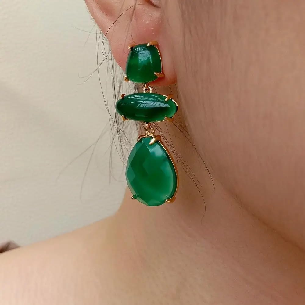 Green Agate Drop Dangle Stud Earring | Green Agate, Drop Dangle Style