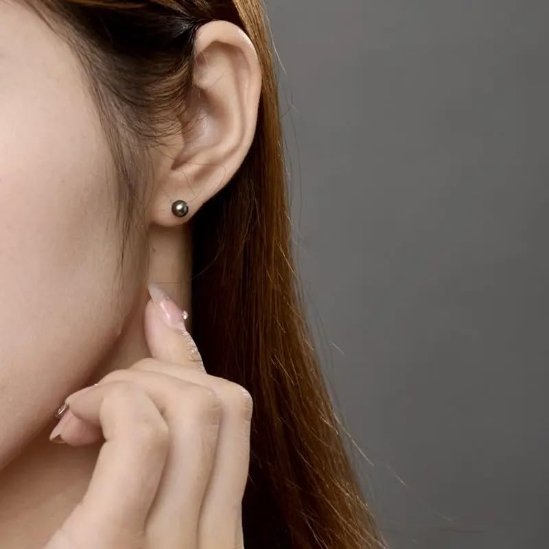18K Yellow Gold Natural Tahiti Black Pearl Earrings | Round Pearl, 4-5mm Pearl Size, Fine Jewelry