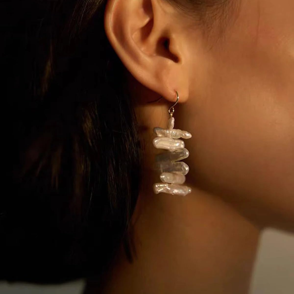 Handmade S925 Silver Baroque Freshwater Pearl Pipa Shaped Earrings