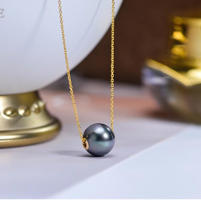 18K Gold Round Tahiti Black Pearl Pendant