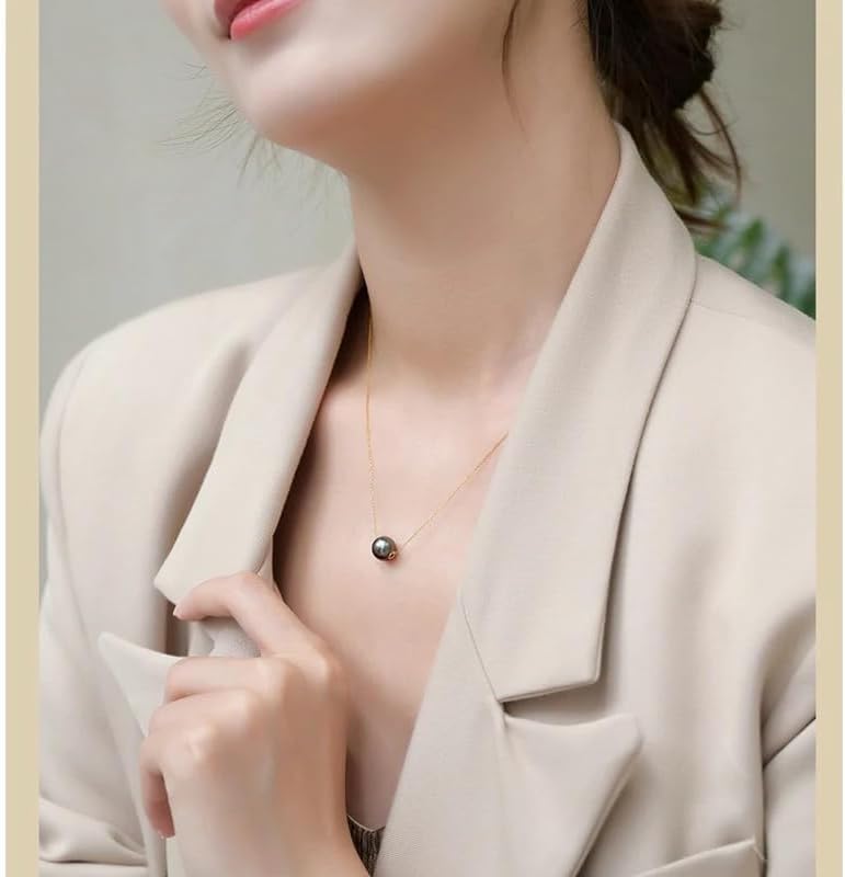 18K Gold Round Tahiti Black Pearl Pendant
