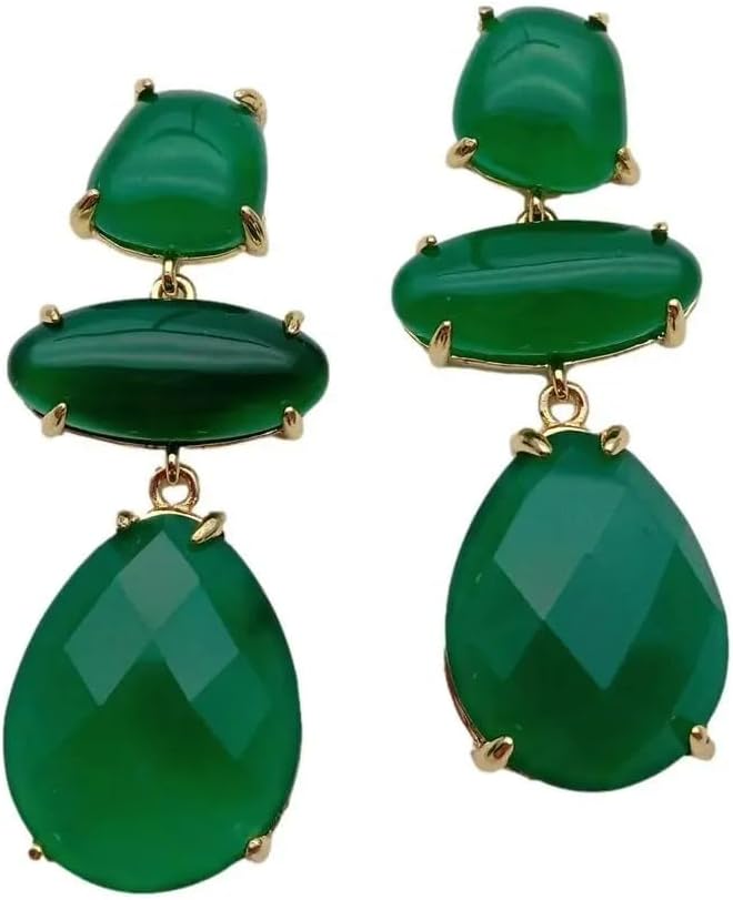 Green Agate Drop Dangle Stud Earring | Green Agate, Drop Dangle Style