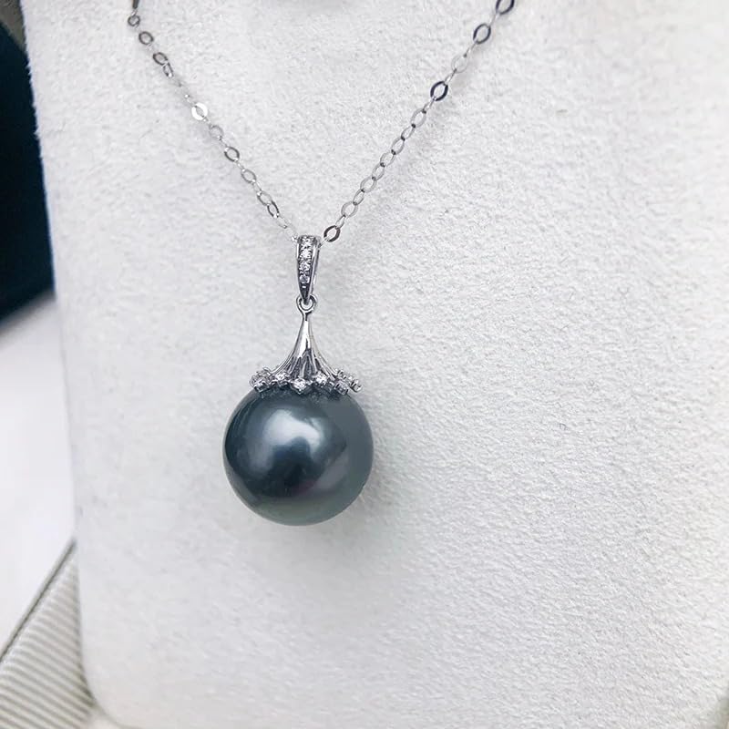 10-11mm Natural Black Tahitian Pearl Pendant Necklace, 925 Sterling Silver, Polished Finish, Vintage Style, 18 Inch Cable Chain