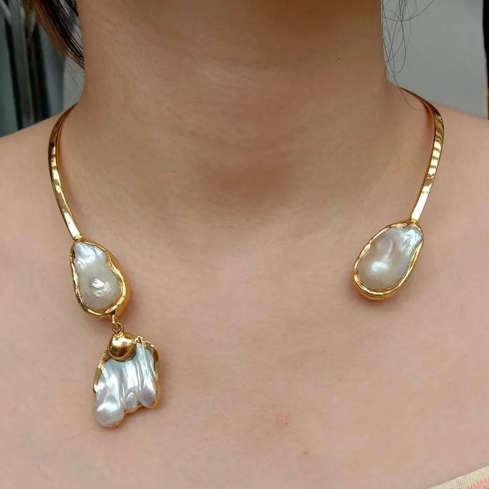 White Keshi Pearl Gold Plated Choker Necklace for Women