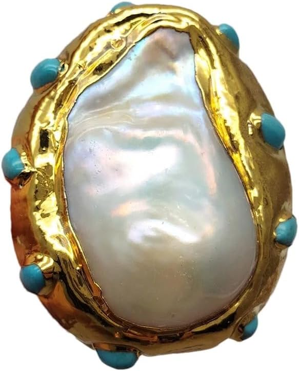 Natural Freshwater Keshi Pearl Blue Ring 25x29mm Reborn | Freshwater Pearl, 25x29mm Size, Natural Material, Blue Color, Keshi Pearl