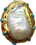 Natural Freshwater Keshi Pearl Blue Ring 25x29mm Reborn | Freshwater Pearl, 25x29mm Size, Natural Material, Blue Color, Keshi Pearl