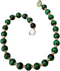 Green Tiger's Eye Beaded Choker Necklace, 14mm Round Beads, 18.5 Inches, Gold-Tone Magnetic CZ Clasp