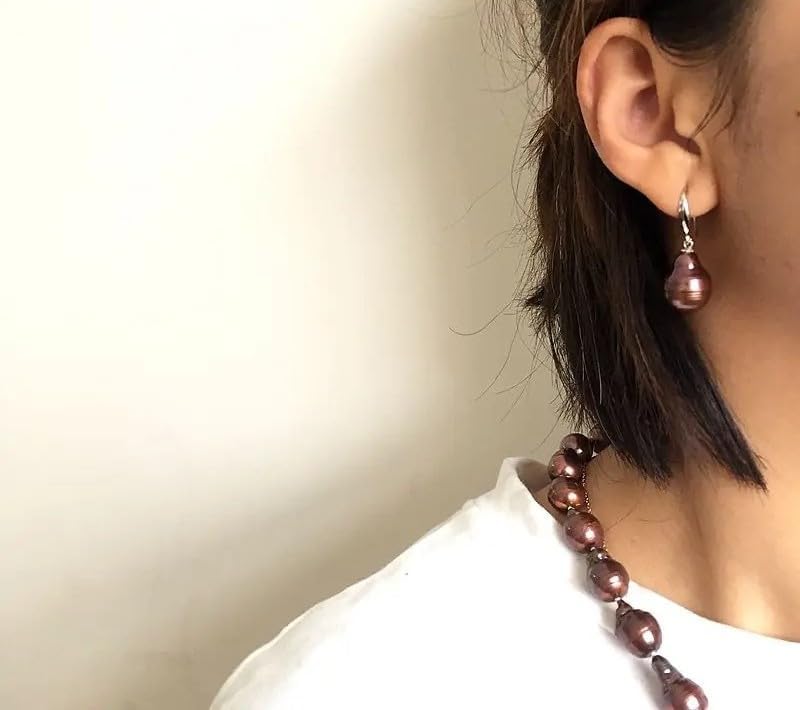 Baroque Freshwater Pearl Drop Earrings, Brown Coffee, Sterling Silver Hook, Flame Ball Shape, Special Nucleated Style