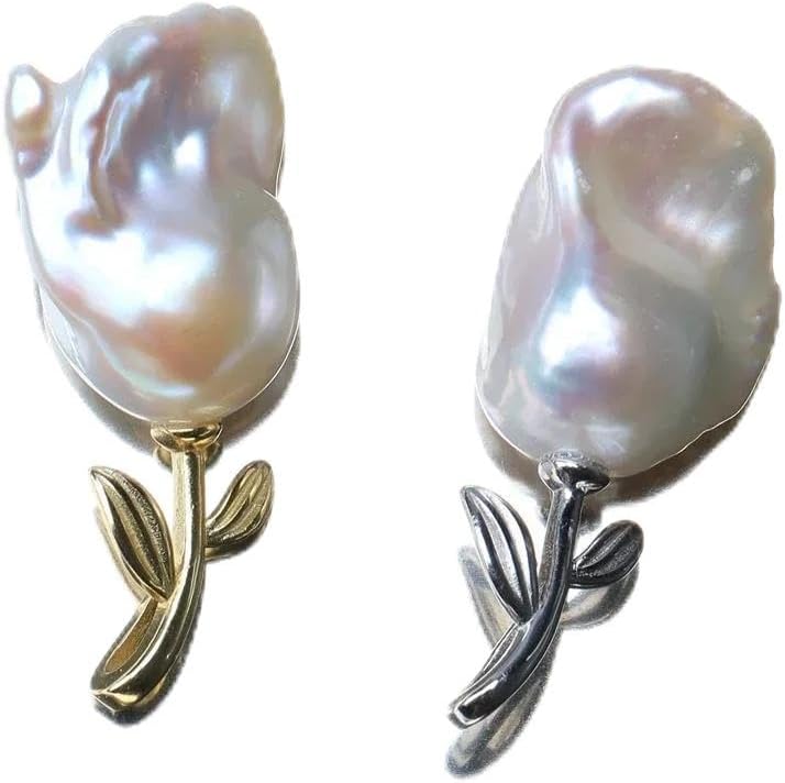 Pure Natural Baroque Pear S925 Sterling Silver Leaf Flower Pendant