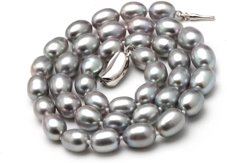 Natural Freshwater Pearl Necklace, Grey Color, Baroque Style, Silver Clasp
