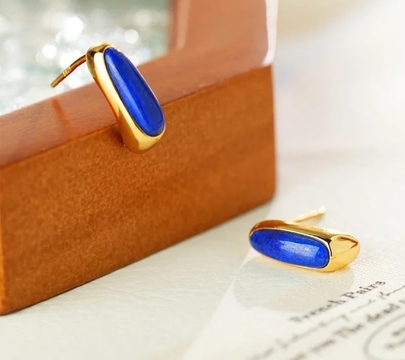 925 Silver Lapis Lazuli Bar Gold Plated Stud Earrings or Women