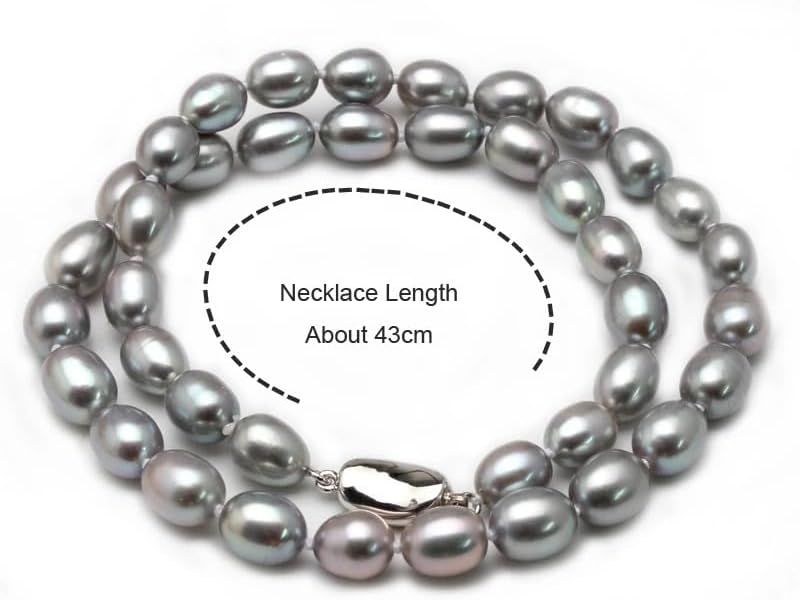 Natural Freshwater Pearl Necklace, Grey Color, Baroque Style, Silver Clasp