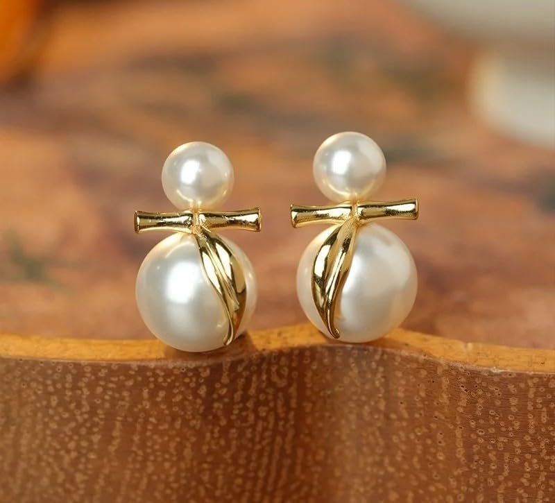 Shell Pearl Duo Sphere 925 Sterling Silver Bowknot Stud Earrings