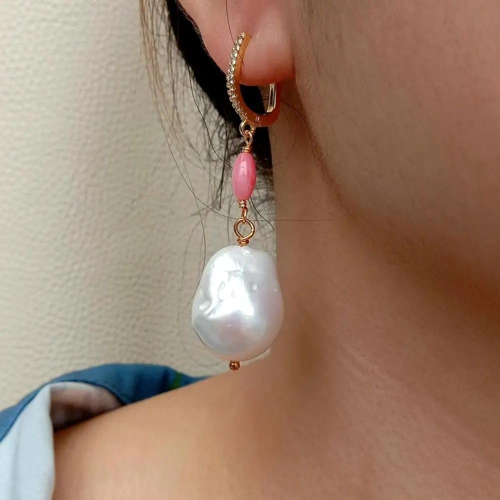 Pink Coral Freshwater Cultured Nucleated Flameball Baroque Pearl Earrings