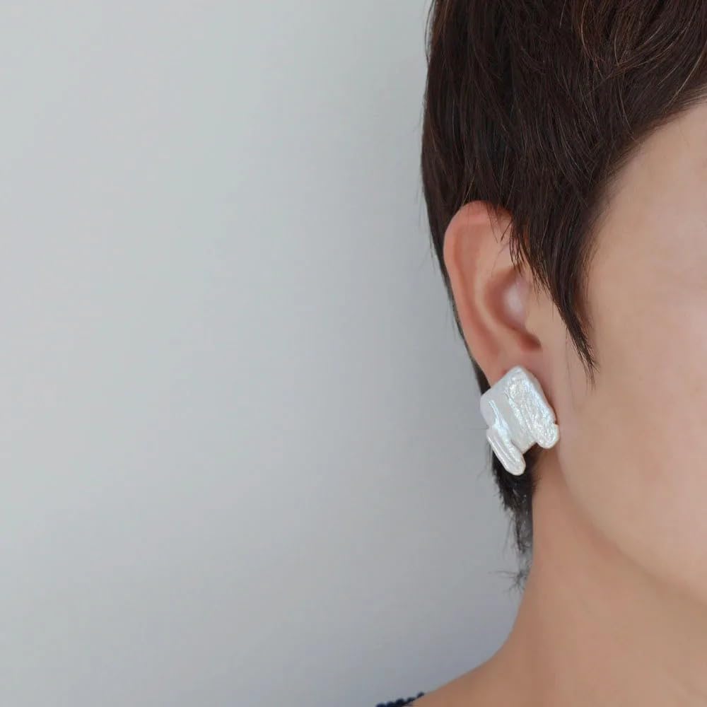 Genuine Baroque Pearl Earrings, White Irregular Shape, Large Oversized Statement Earrings, Silver, Boho Style