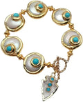 Pearl and Turquoise Crystal Bracelet, Gold-Tone Links with White Quartz Arrowhead Charm