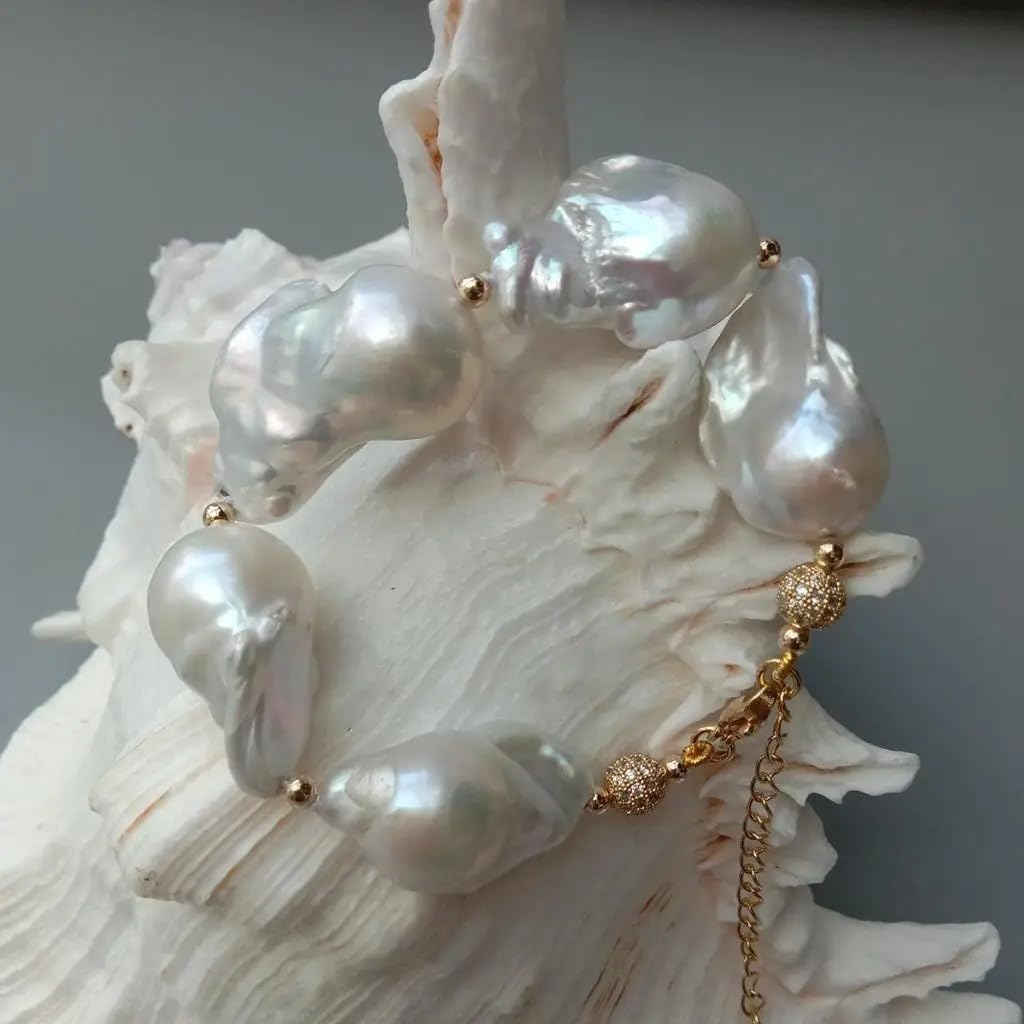 Baroque White Keshi Pearl Bracelet, Freshwater Cultured, Gold-Tone Clasp