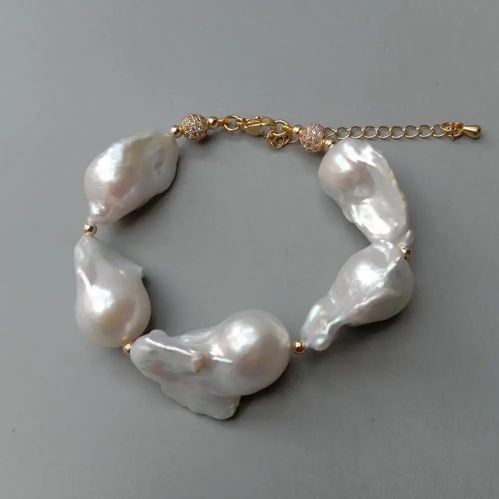 Baroque White Keshi Pearl Bracelet, Freshwater Cultured, Gold-Tone Clasp