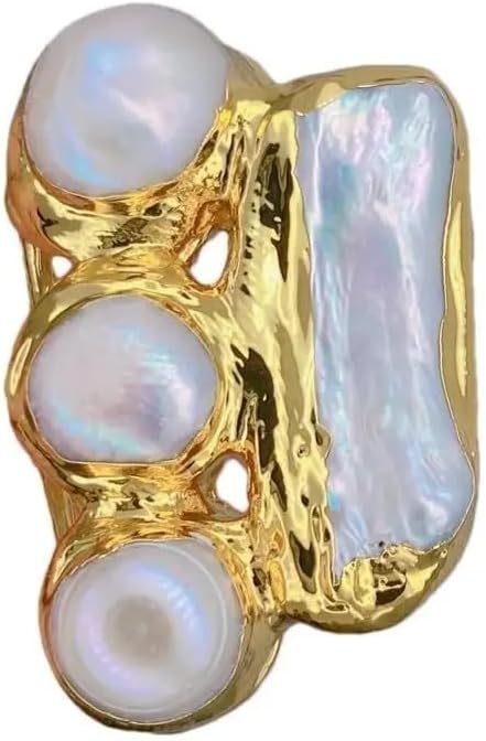 Elegant Cultured Pearl Statement Ring, White Biwa Potato Pearl, 24x36mm, Gold-Tone Finish