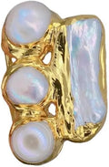 Elegant Cultured Pearl Statement Ring, White Biwa Potato Pearl, 24x36mm, Gold-Tone Finish