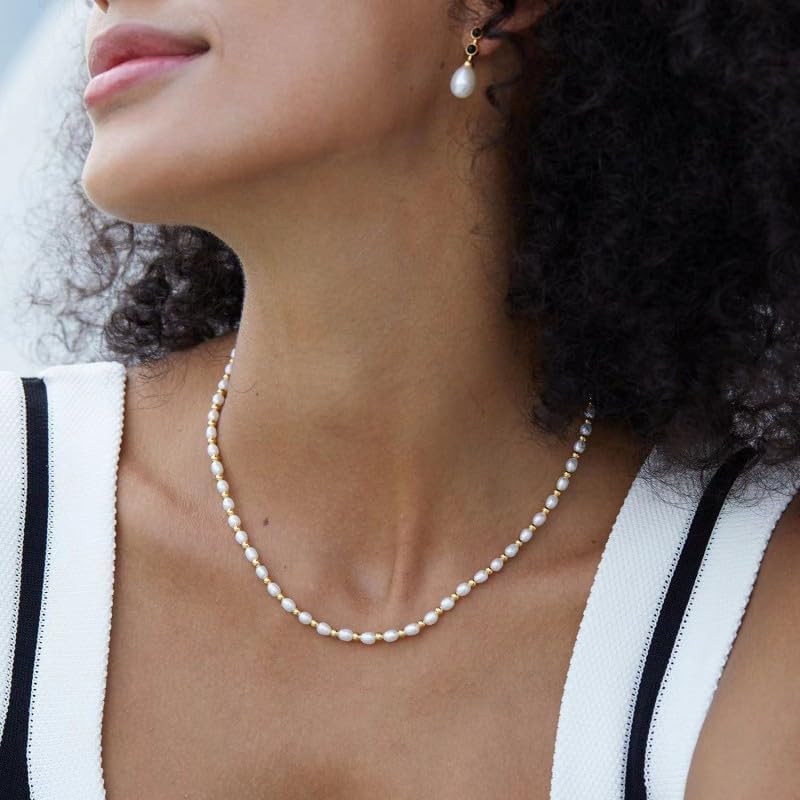 Natural Freshwater Pearl S925 Silver Gold Plated Beads Strand Chain Necklace For Women
