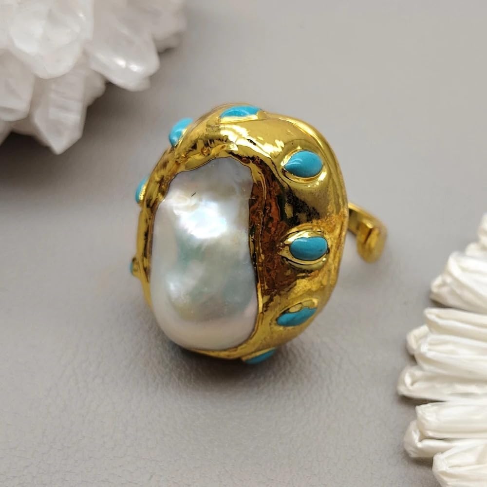 Natural Freshwater Keshi Pearl Blue Ring 25x29mm Reborn | Freshwater Pearl, 25x29mm Size, Natural Material, Blue Color, Keshi Pearl