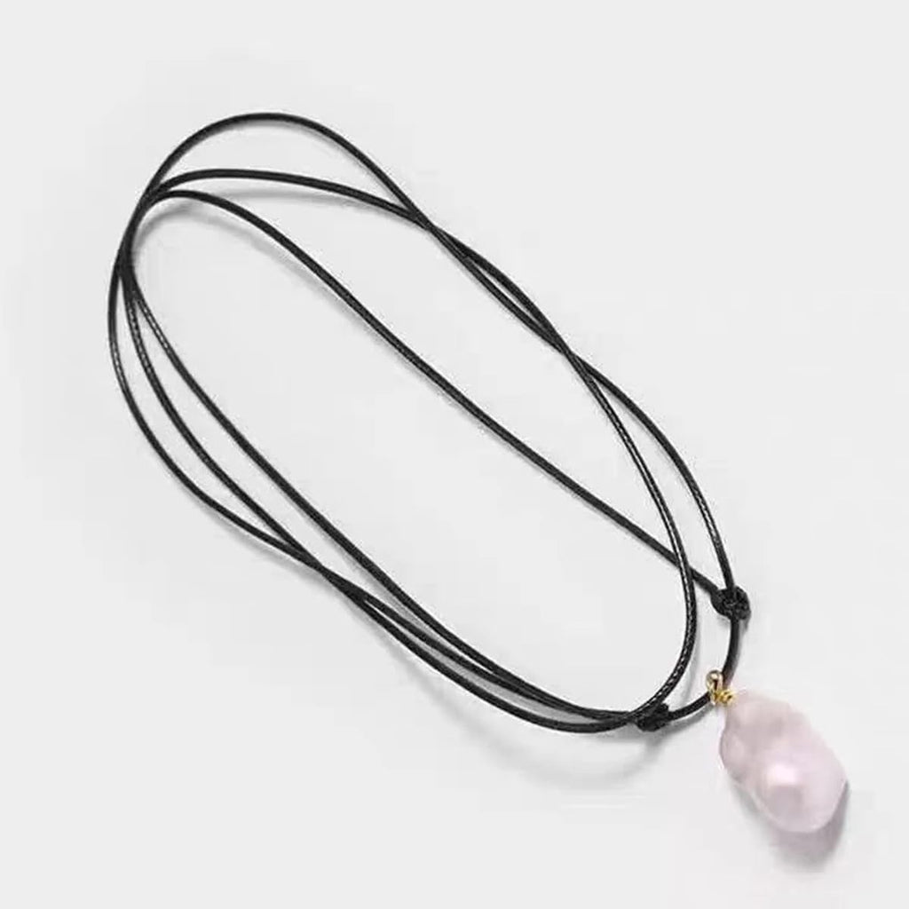 Natural Freshwater Baroque Pearl Pendant Necklace Black Rope