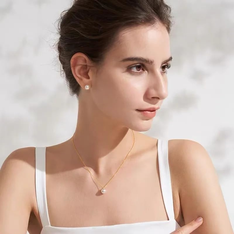 18k Gold Natural Akoya Pearl Pendant with 925 Sterling Silver Chain
