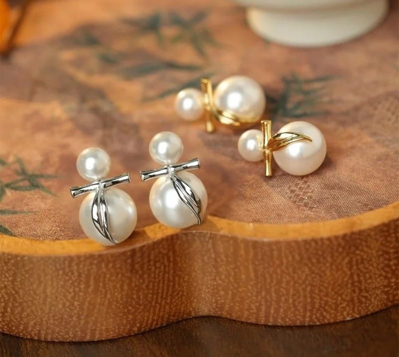 Shell Pearl Duo Sphere 925 Sterling Silver Bowknot Stud Earrings
