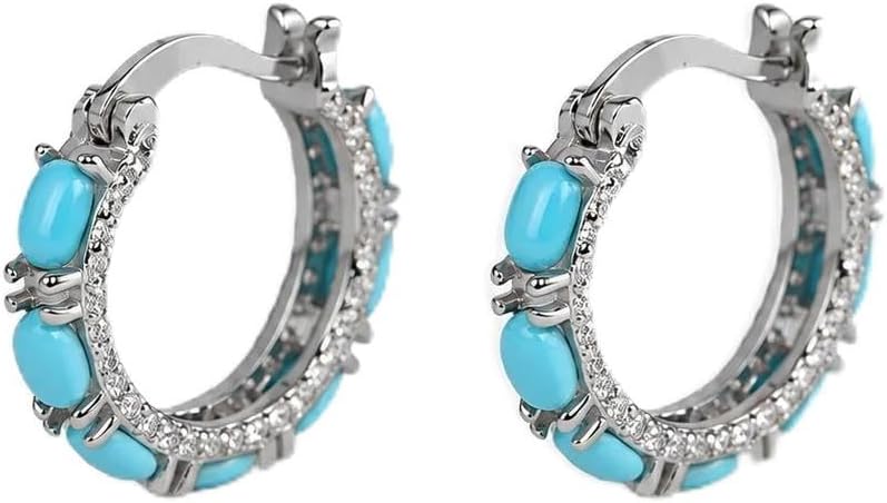 Turquoise S925 Silver Cubic Zirconia Hoop Earrings for Women