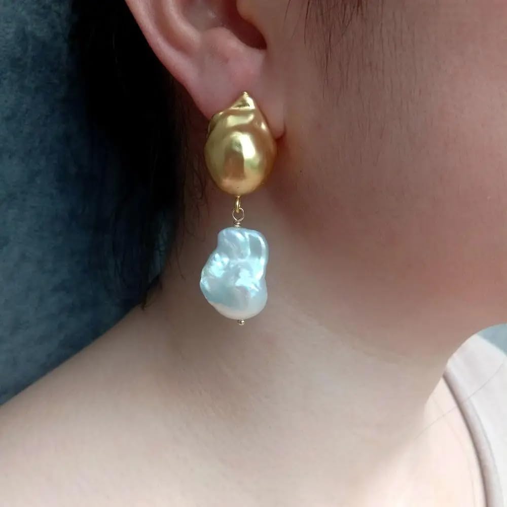 Freshwater Cultured Baroque Pearl Gold Plated Drop Earrings