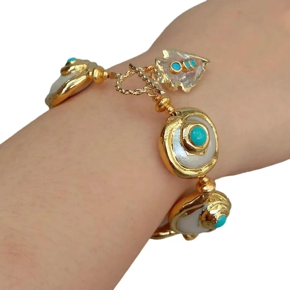 Pearl and Turquoise Crystal Bracelet, Gold-Tone Links with White Quartz Arrowhead Charm
