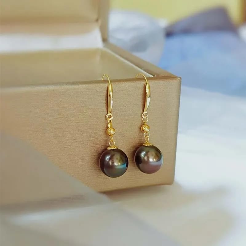 Tahitian Black Pearl10-11mm Gold Earrings