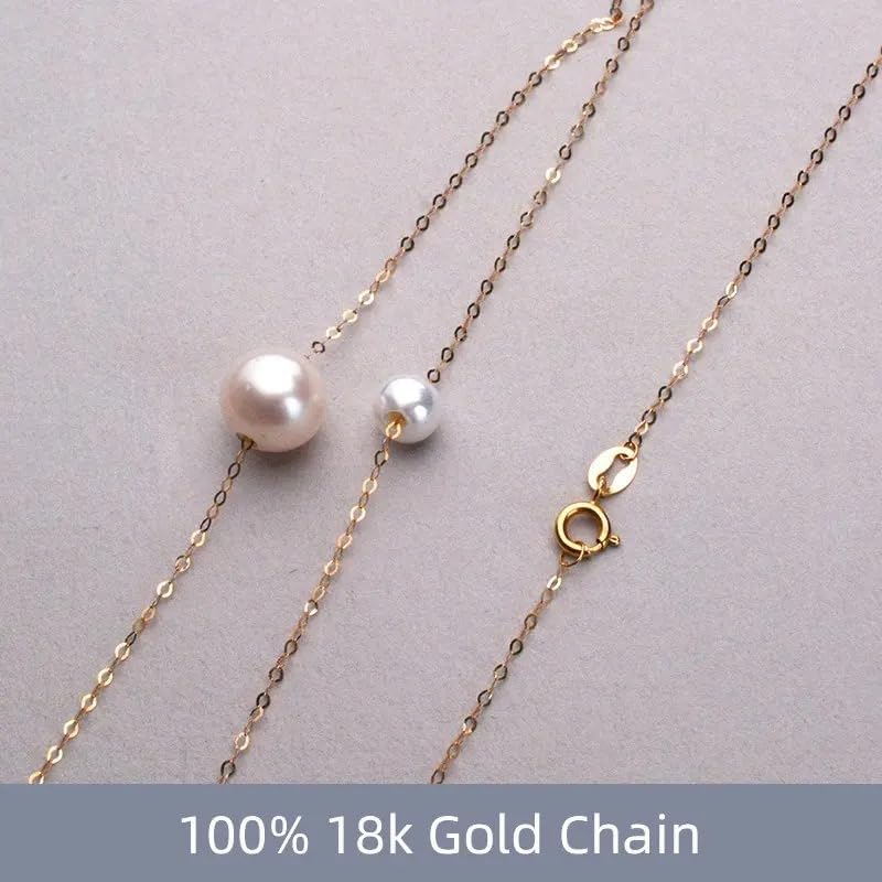 Pure 18K Gold Natural Freshwater Pearl Double Pendant Necklace