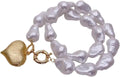 Baroque White Sea Shell Pearl Necklace with Brushed Gold Heart Pendant, 15x22mm Pearls, 30x26mm Pendant