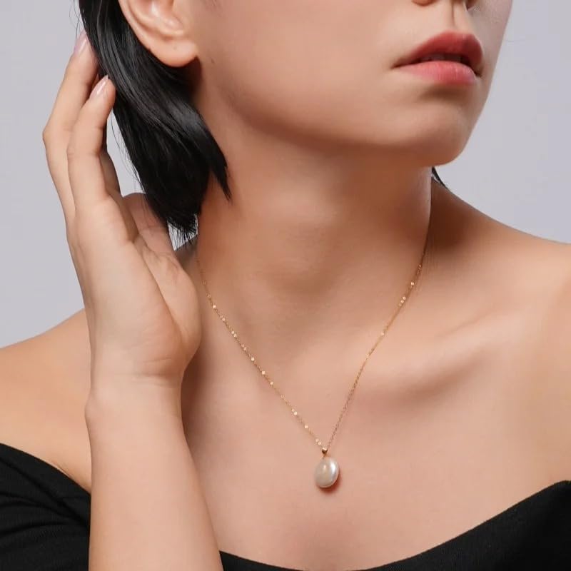 18K Yellow Gold Pearl Necklace Pendant