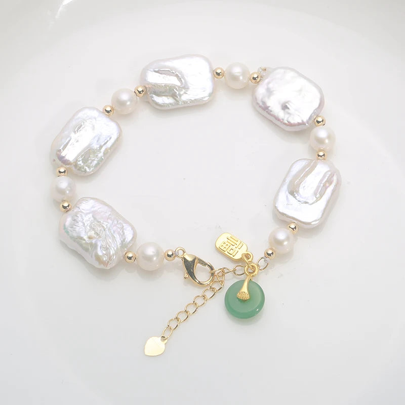 Natural freshwater Baroque Pearl bracelet white color square pearls 14k gold filled OT buckle bracelet ladies gift 16-18cm HI
