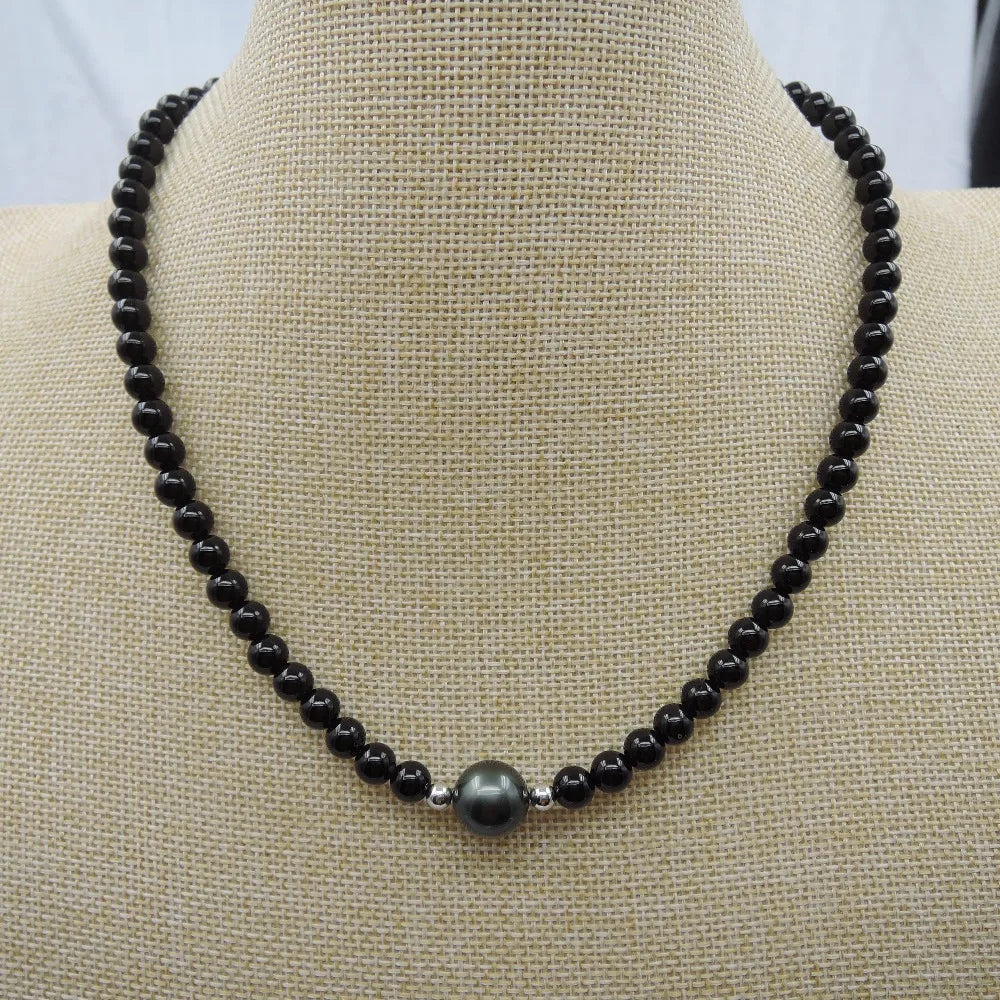 AAA Tahitian Pearl with Lapis Lazuli Small Nature Stone  Necklace