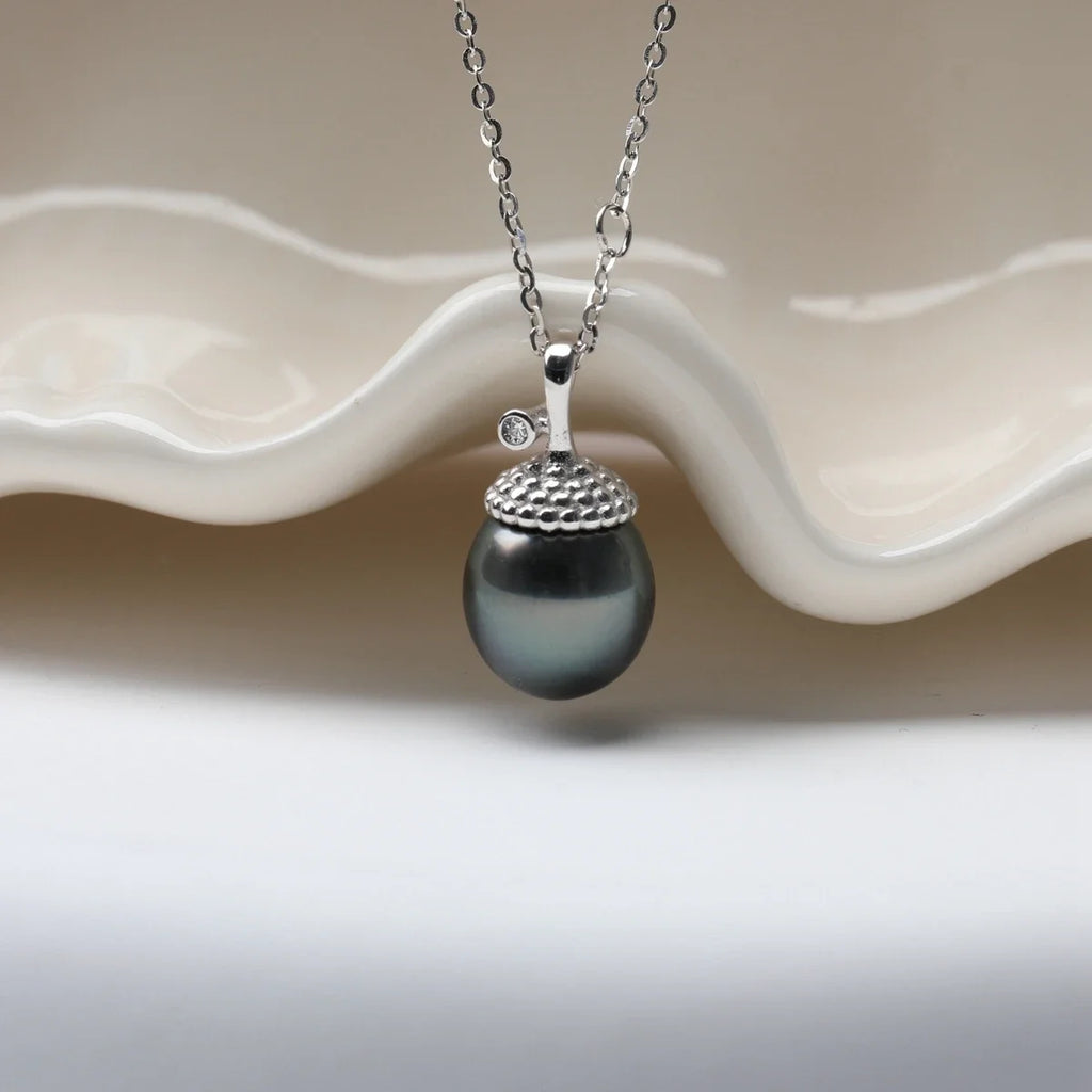 Luxury and Noble 9-11mm Natural Sea Water Black Tahitian Pearl Pinecone Pendant Necklace S925 Sterling Silver Charm Jewelry