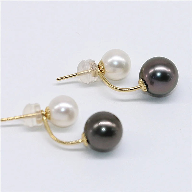 NYMPH NEW Natural Tahitian Black Pearl 18k Gold Earrings Fine Jewlery Round Freshwater Pearl Wedding Party Gift For Women  E622