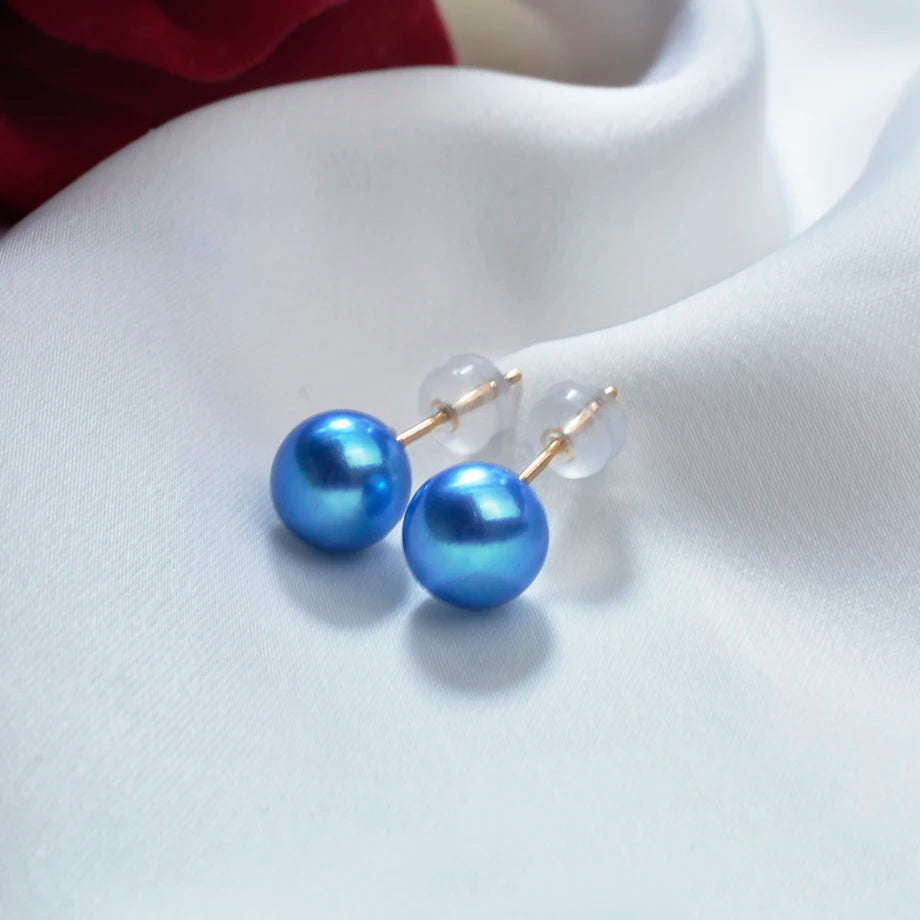 Real Natural Freshwater Pearl 18k Gold Stud Earrings