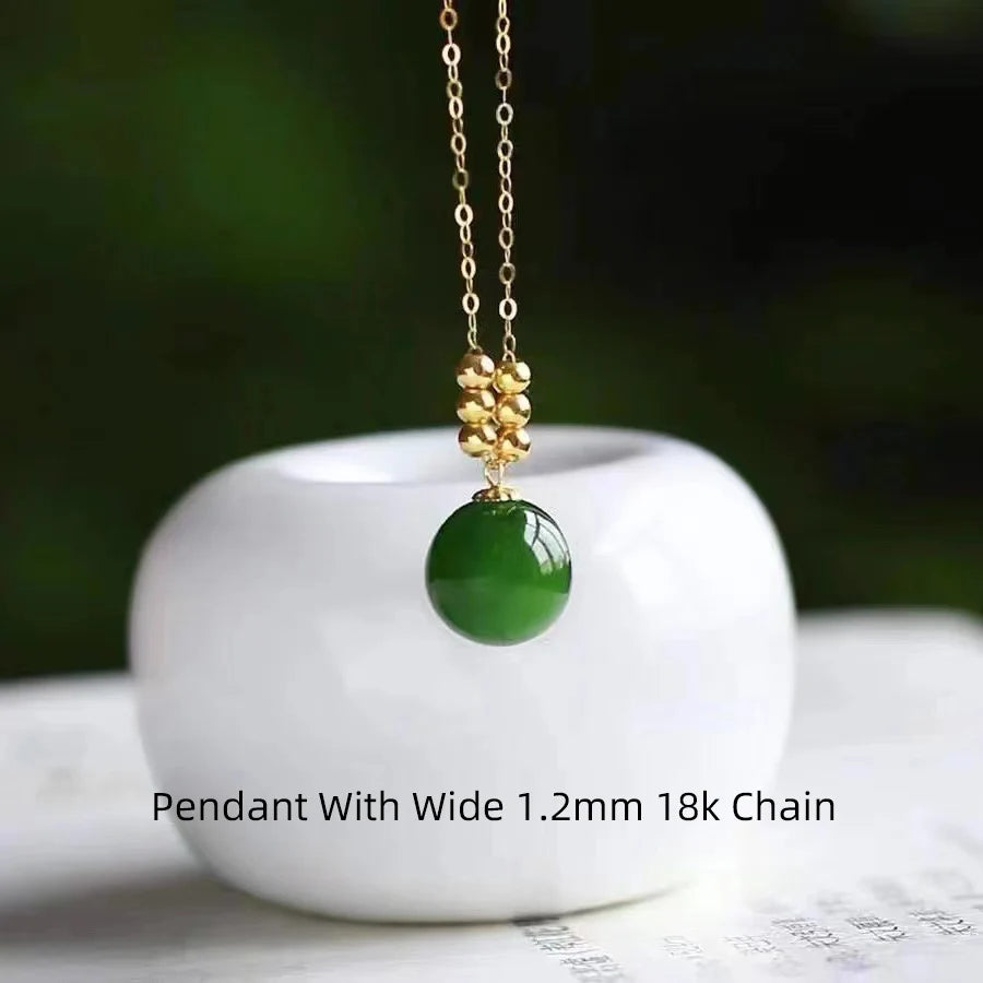 Real 18K Gold Necklace Natural Chalcedony Pendant