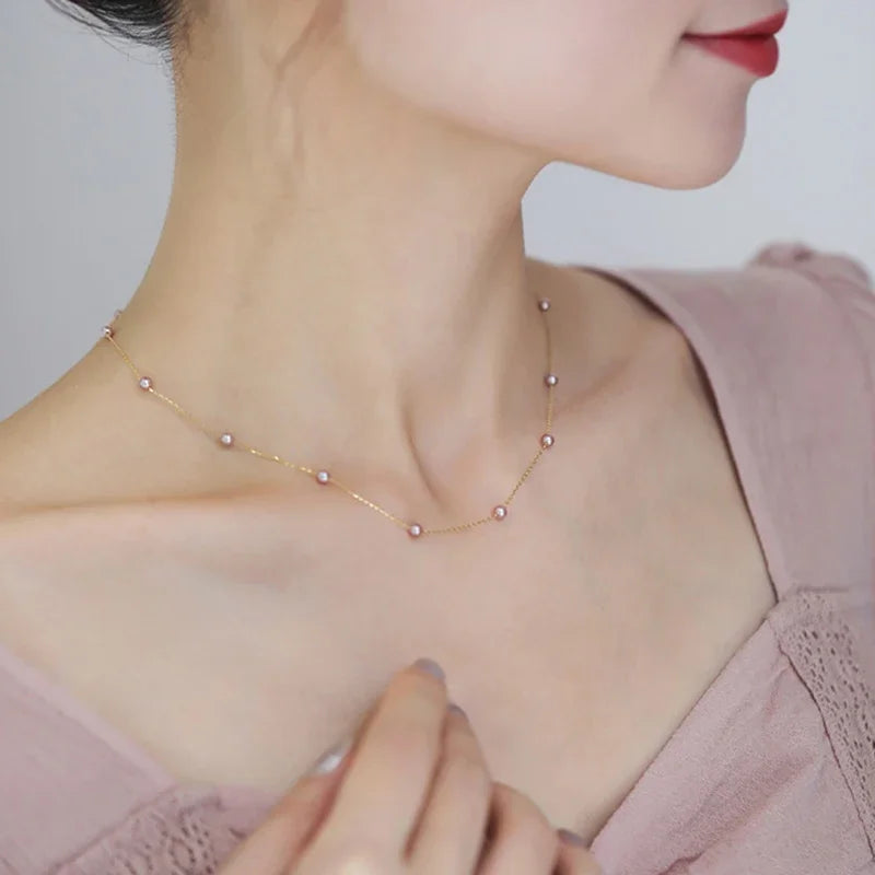 Natural Freshwater Pearl Necklace Pure 18K Gold Necklace Pendant