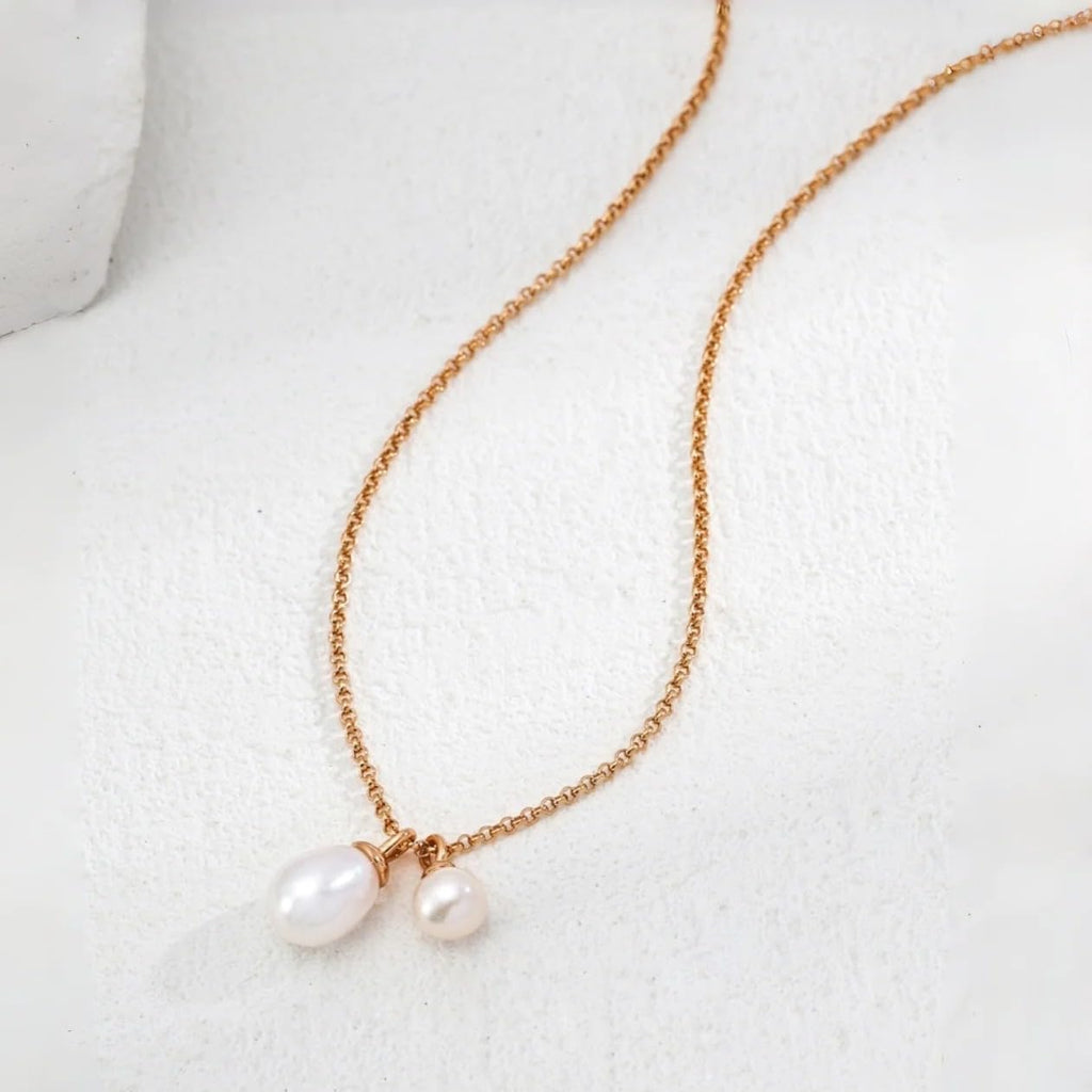 925 Sterling Silver Gold Plated White Pearl Charm Pendant Necklace