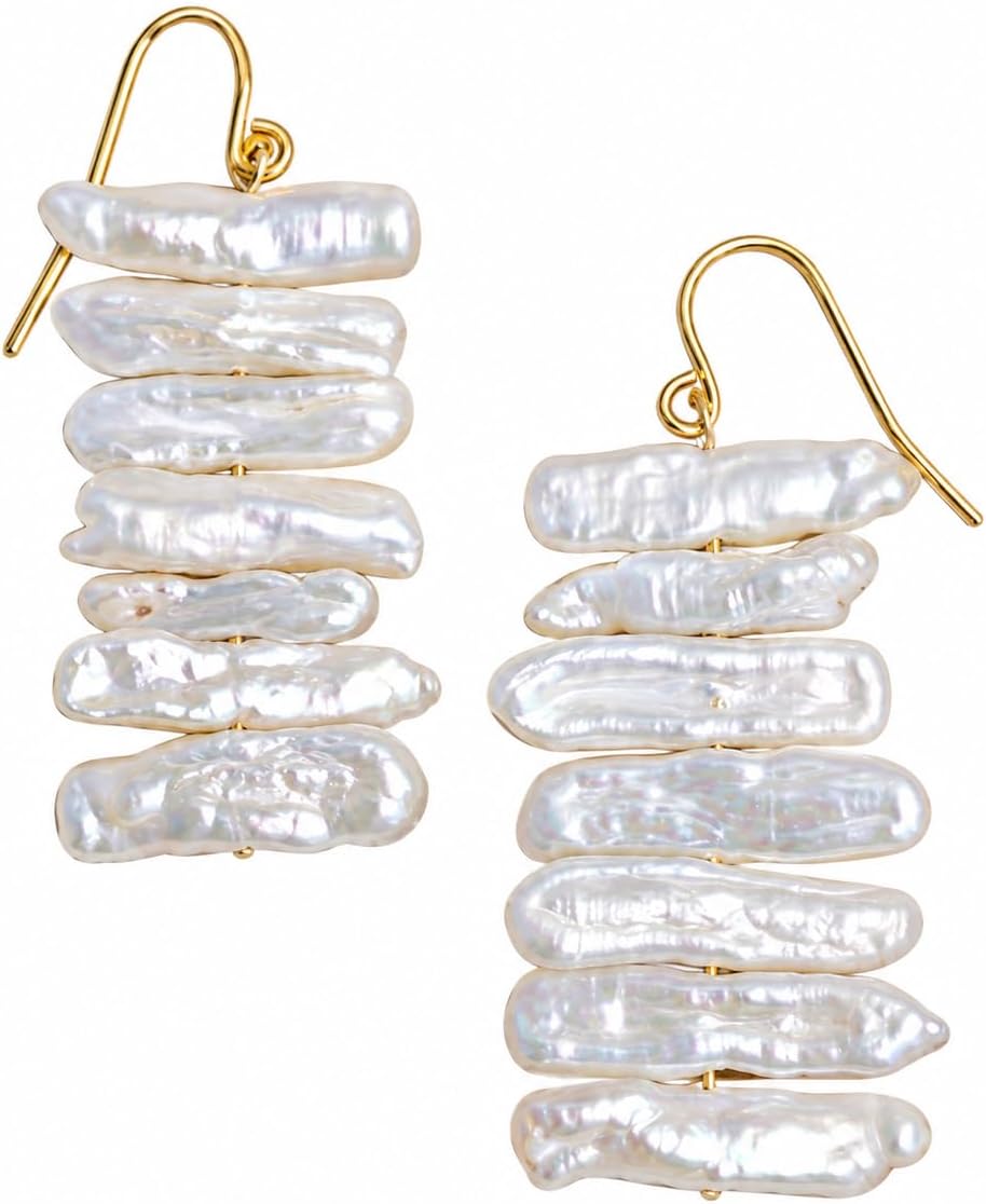 Handmade S925 Silver Baroque Freshwater Pearl Pipa Shaped Earrings