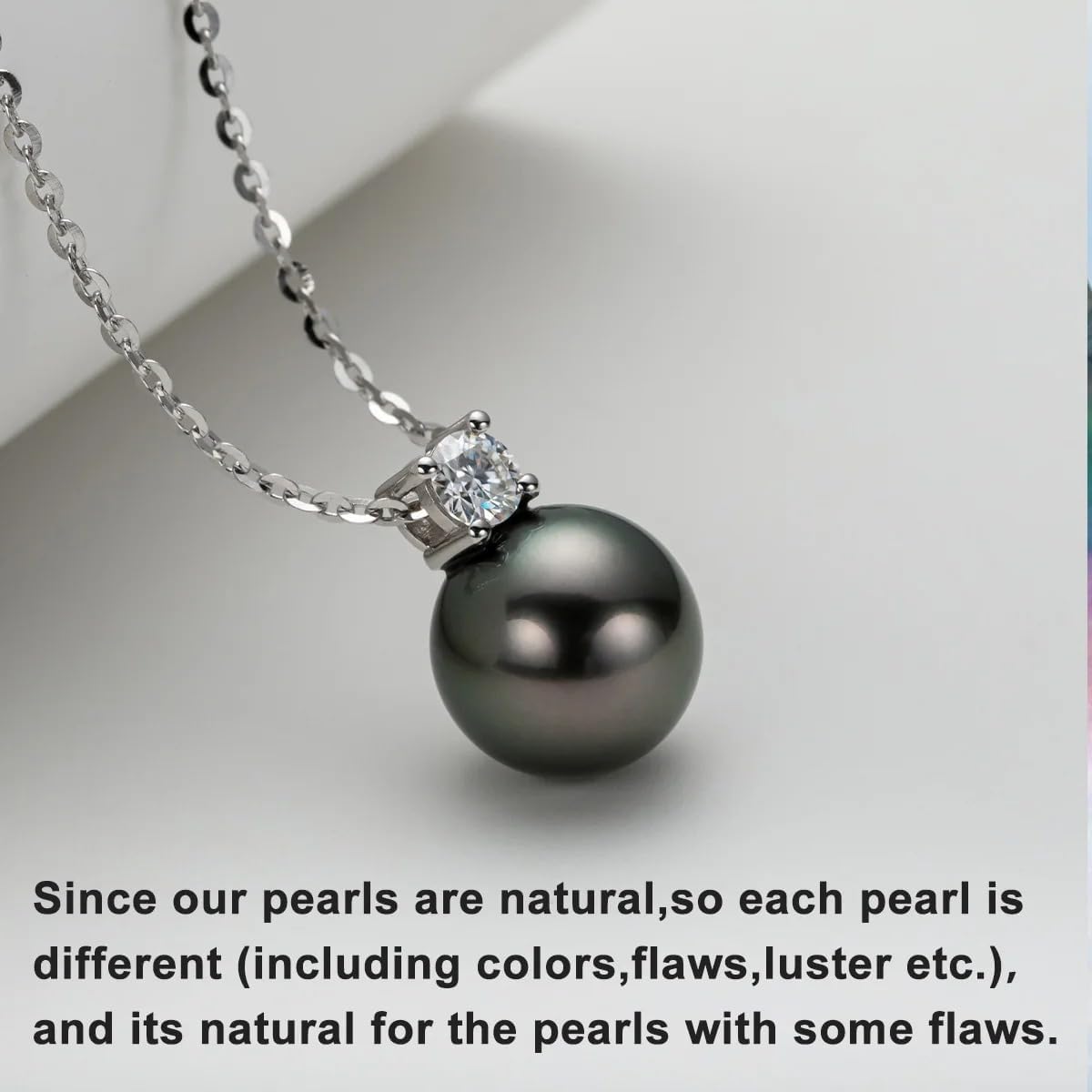 10-11MM Natural Tahitian Black Pearl 0.3ct Moissanite Diamond Necklace 925 Sterling Silver Necklace