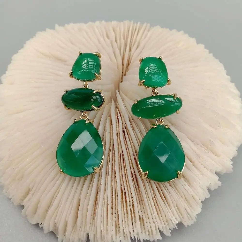 Green Agate Drop Dangle Stud Earring | Green Agate, Drop Dangle Style